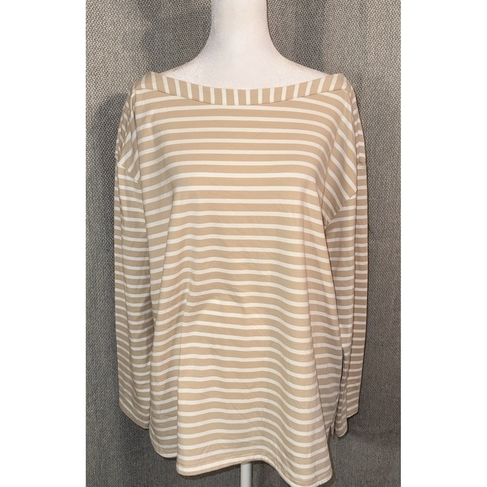 Loft Classic Boat Neck Top Women's Size Large Neutral Stripe Coastal Minimalist